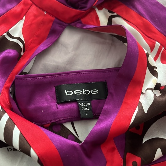 Bebe purple, red, white, brown and beige halter top. - Picture 9 of 13